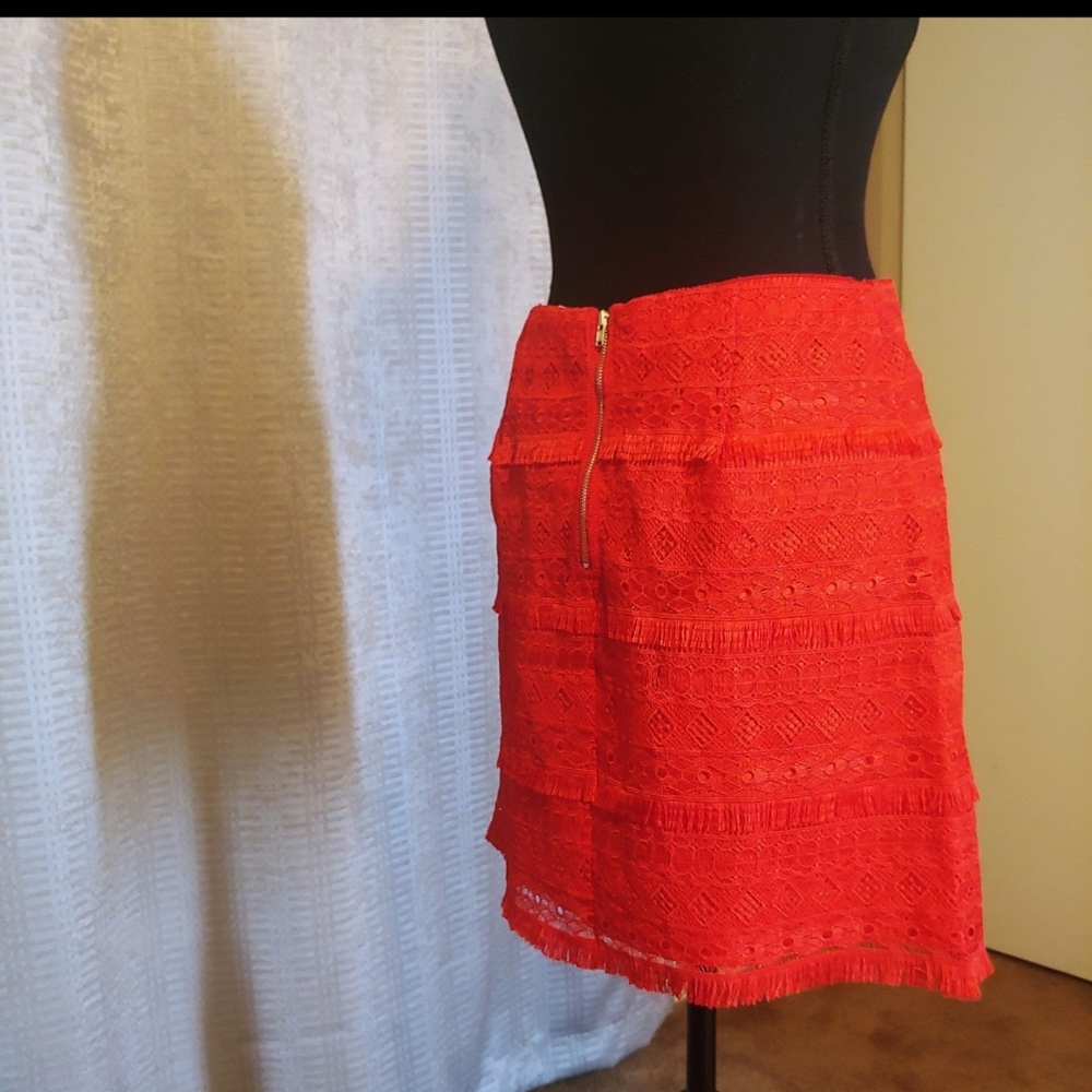 J Crew FRINGE LACE KNIT VIVID RED MINI SKIRT SIZE 0 - Picture 5 of 12